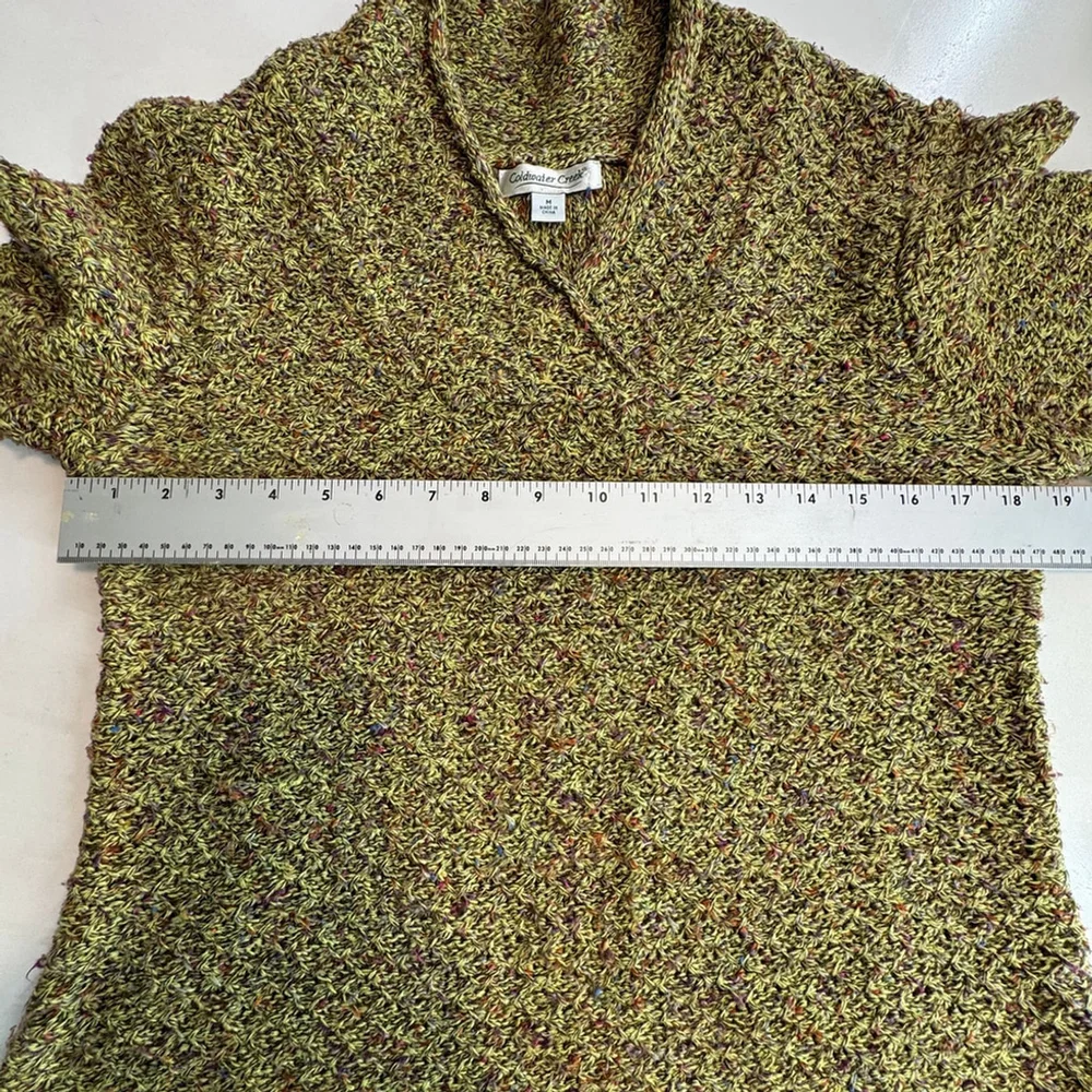 Coldwater Creek Sweater Womens M Green Speckles V-Neck Knit Winter Pullover